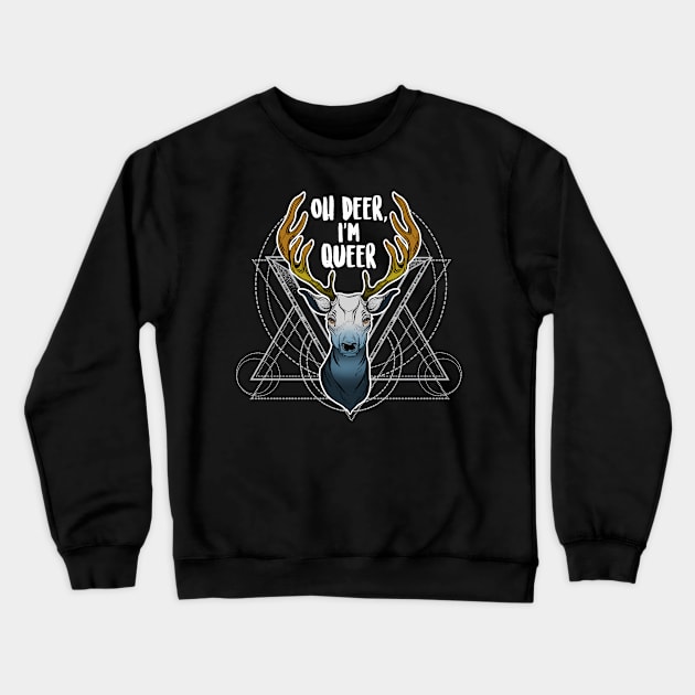 Aroace Oh Deer I'm Queer Crewneck Sweatshirt by Psitta